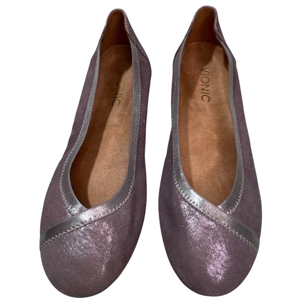 Vionic Womens Sz 6 Spark Caroll Ballet Flat Shoes Metallic Pewter Purple NWOB